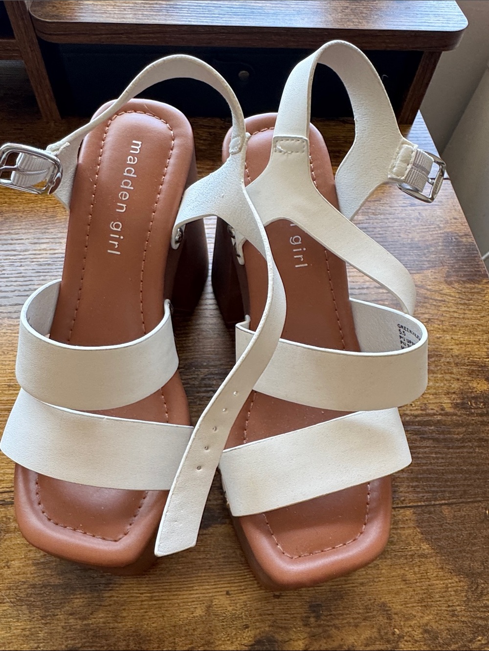 Madden Girl White Strappy Block Heel Sandals